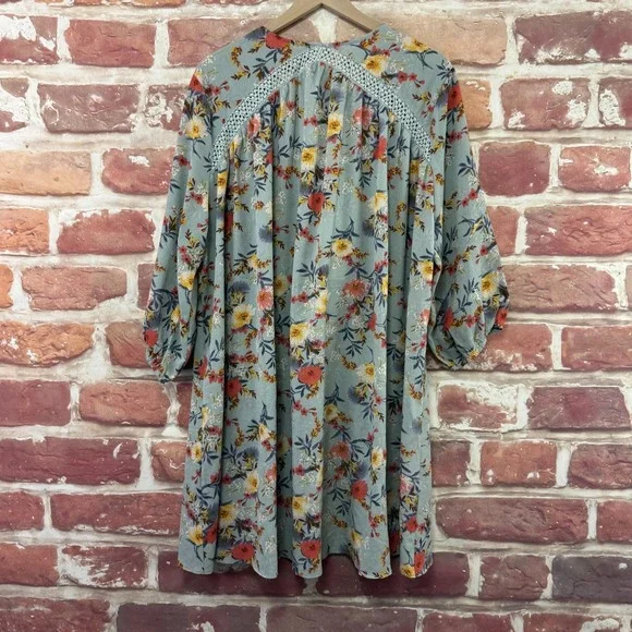 Jodifl Dress Women's Large Blue Multicolor Floral Boho Peasant Floral Popover - Picture 2 of 9